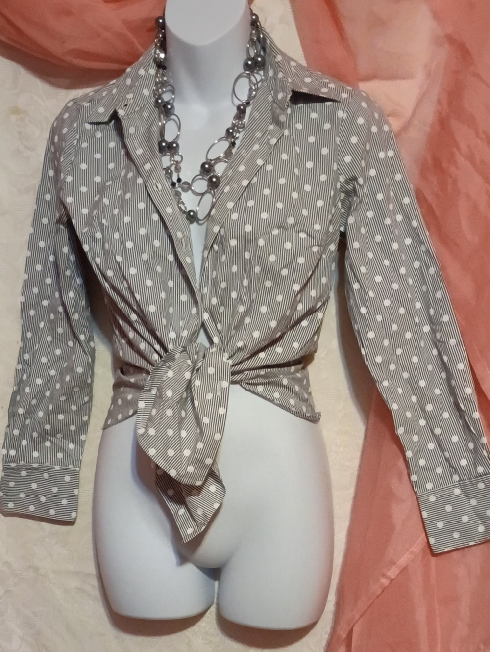 Ann Taylor Ladies Black And White Striped And Polka Dot Button-down Top Sz 2P
